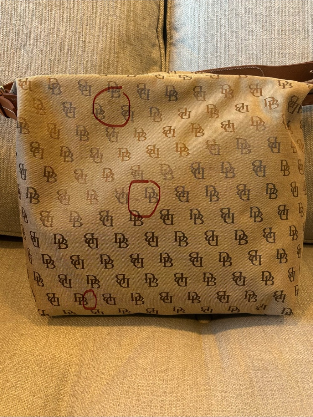 Dooney & Bourke Beige and Brown Monogram Crossbody Bag - Picture 4 of 5